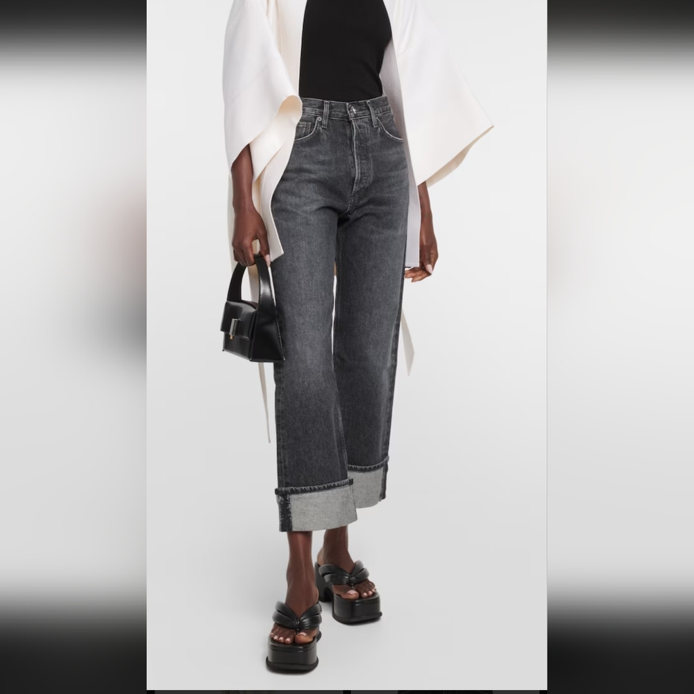Aritzia Agolde Fran mid rise Denim black straight-leg jeans